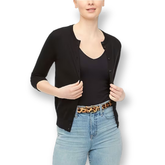 J. Crew Sweaters - Vintage J. Crew Black 100% Merino Wool Crewneck Button Front Classic Cardigan M